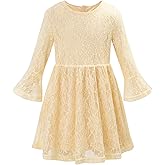Noomelfish Toddler Bell Sleeve Lace Dress Long Sleeve Party Formal Wedding Flower Girl Dress (3-10 Years)