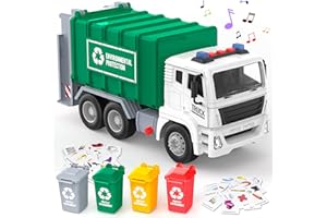 Moritakk 15.5" Large Garbage Truck Toys for 3 4 5 6 7 8 Year Old Boys,Back Dump Garbage Recycling Garbage Truck Toy with 4 Rear Loader Trash Cans,Christmas Birthday Sound Gift for Kids 3+