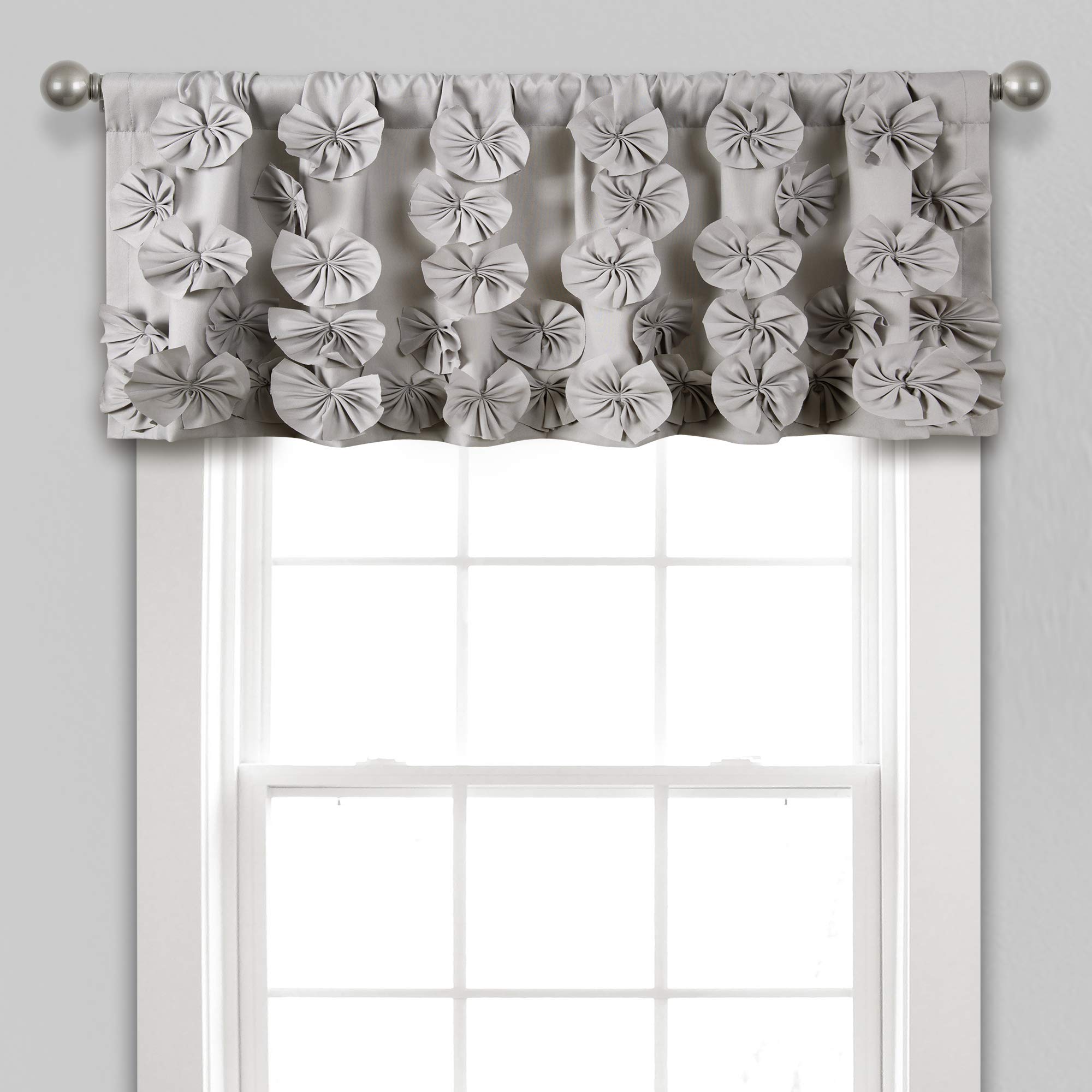 Lush Decor Riley Window Valance - Charming Handmade Bow Details - Elegant Light Filtering Single Panel- 54" W x 18" L, Light Gray — image 1