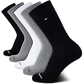 Tommy Hilfiger Mens Crew Socks - 5 Pack Cushioned Stretch Athletic Performance Crew Length Running Socks for Men