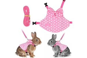 BOHUIZ Rabbit Harness and Leash Set, Pink Polka Dot Bunny Suit, Cute Easter Bunny Clothes with Cute Bow for Outdoor Training Camping Walking Escape Proof Pink(M)