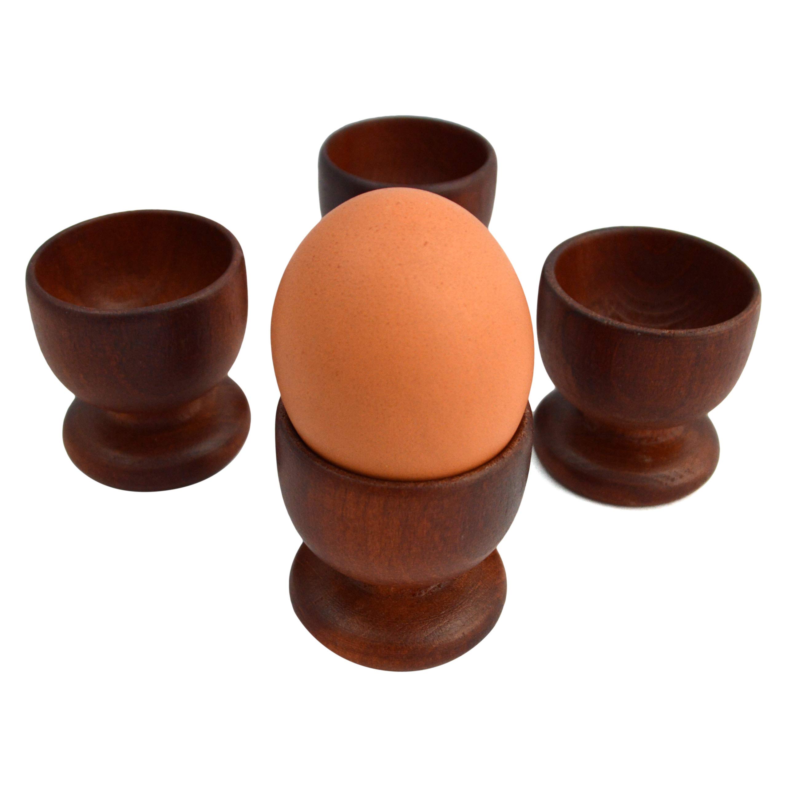 4 Brown Wooden Eggs Cups Set