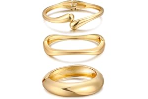 Chunky Gold Bangle Bracelets for Women, Dainty 14k Gold Plated Big Stackable Bangles Set, Trendy Cuff Bracelet Stack Fashion 