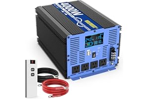 VOLFVERT 24V 4000 Watt Pure Sine Wave Power Inverters DC to AC 110V 120V with 4 AC Sockets Dual USB Ports Type-C Port AC Terminal Blocks LCD Display Remote Controller for Home RV Solar System Car