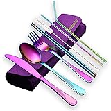 HOMQUEN Portable Utensils,Travel Camping Flatware Set,Stainless Steel Silverware Set,Include Knive/Fork/Spoon/Chopsticks…