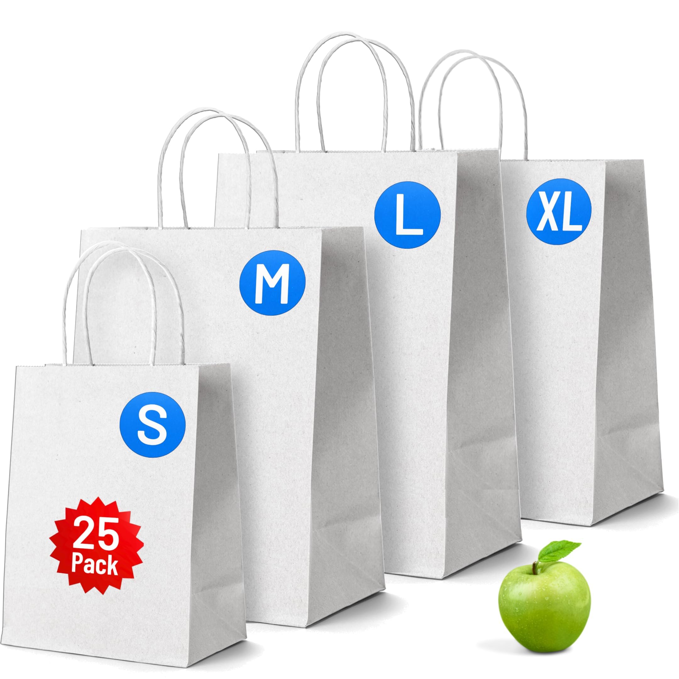 White Paper Bags with Handles - 25 Pack, Large 14 x 10 x 4.5", Twisted Handle Carrier Bag, Retail Lunch Party Gift