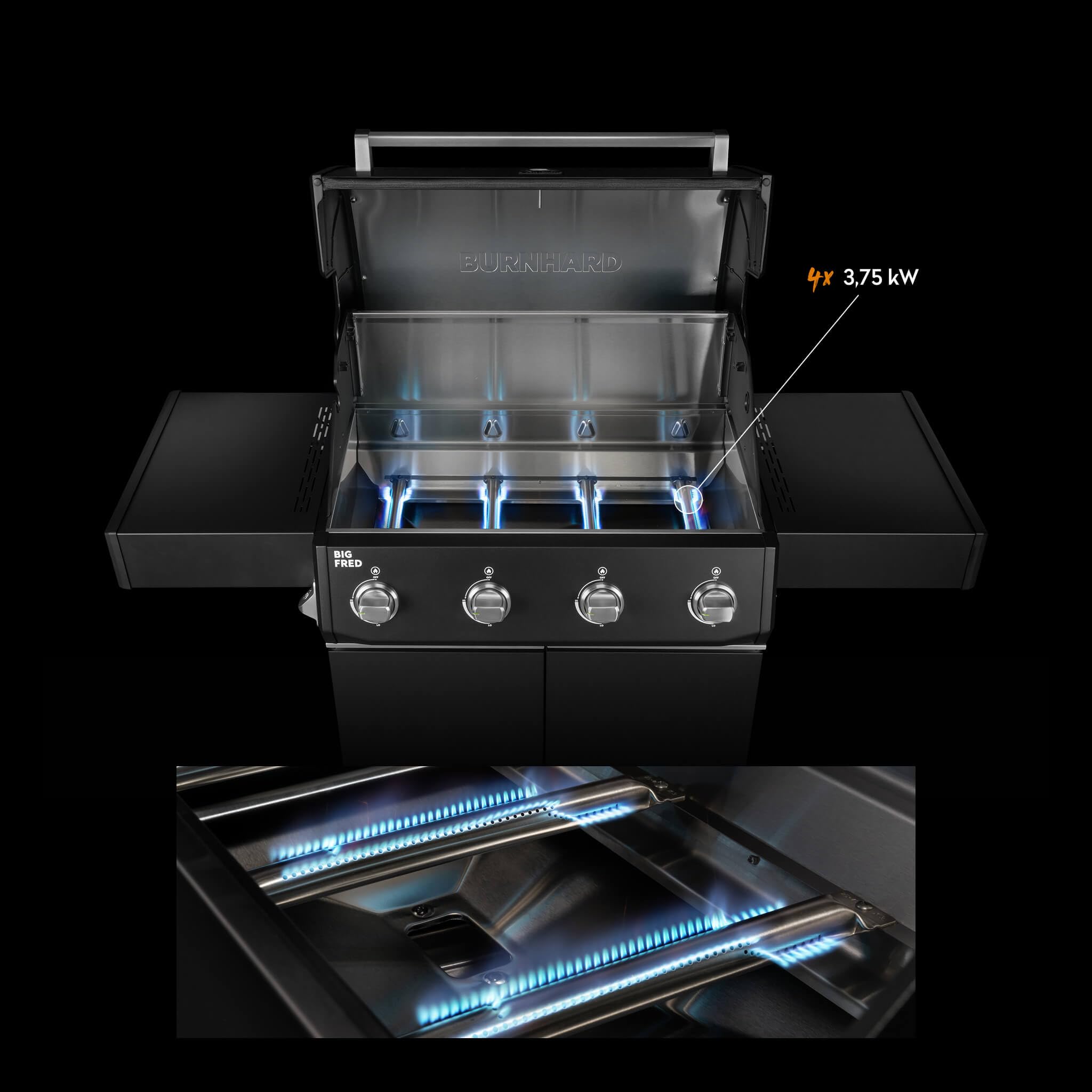 BURNHARD® Gasgrill 4-Brenner, 15 kW Leistung, 4 Edelstahlbrenner 2