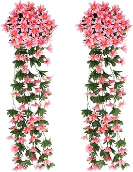 Amazon Co Jp 2ピース人工シルクユリ花つる籐ぶら下げガーランドつるフェイクぶら下げ花フェイクアイビー植物家の装飾 スポーツ アウトドア
