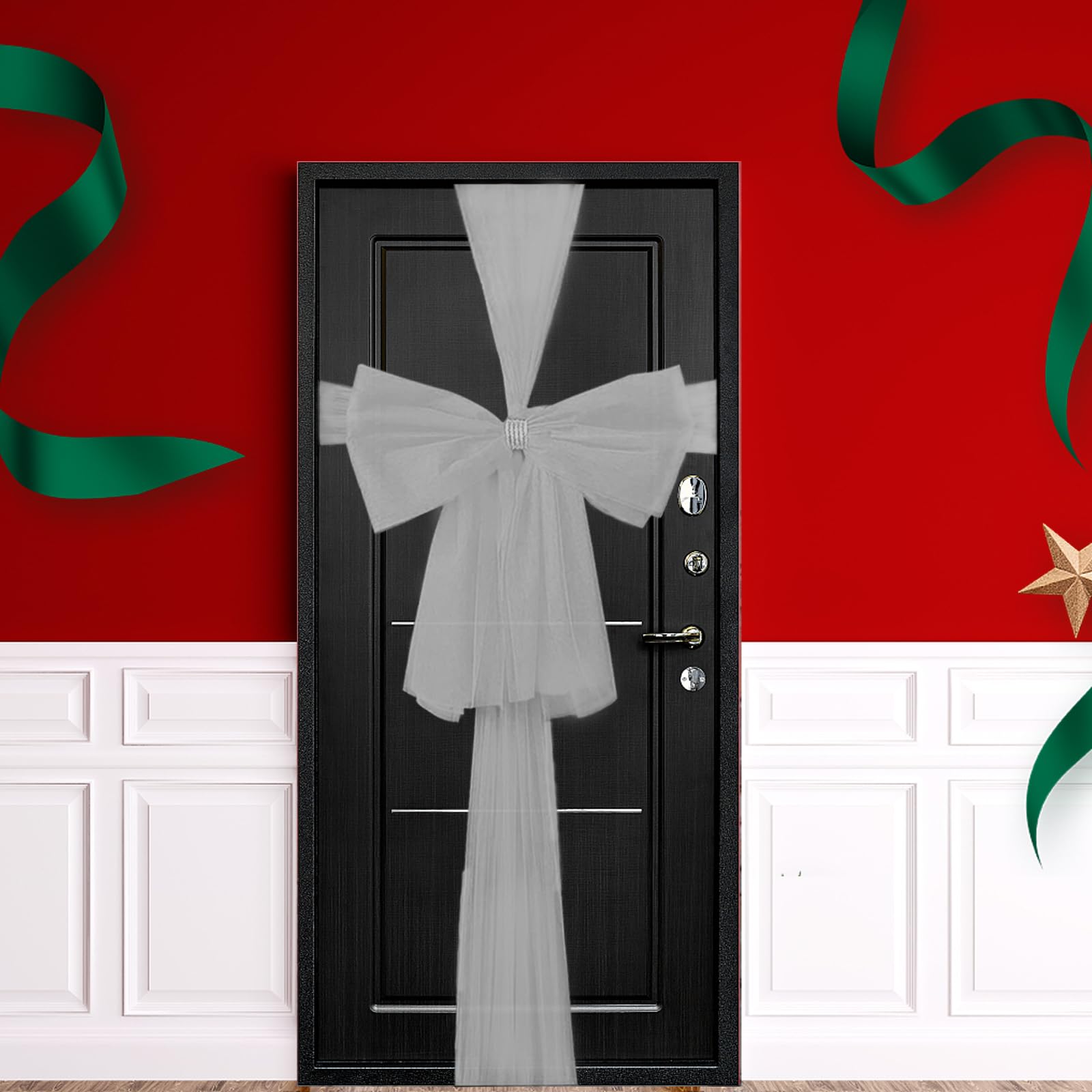 Fox·Bunny Christmas Door Bow, Christmas Door Decorations, DIY Decorative Door Bow With Diamante Decoration, Xmas Baby Shower Wedding Celebration – Festive Season