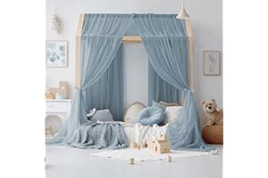 NICETOWN Stone Blue Kids Bed Canopy for Bedroom - Decorative Soft Voile Sheer Window Scarf DIY Ascot Top Bed Scarf for Kids R