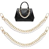 2 Pcs Pearl Purse Chain Gold Purse Extender Chains Metal Shoulder Strap Short Handle Replacement Bag Strap Imitation Pearl Crossbody Bags Wallet Handbag Charms Accessories for Women