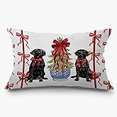 Exqcom Chinoiserie Christmas Black Labrador Retriever Pillow Covers 12x20, Lab Gifts, Ribbon Red Bow Black Lab Christmas Lumbar Pillow Covers for Home Bedroom Living Room Sofa Couch