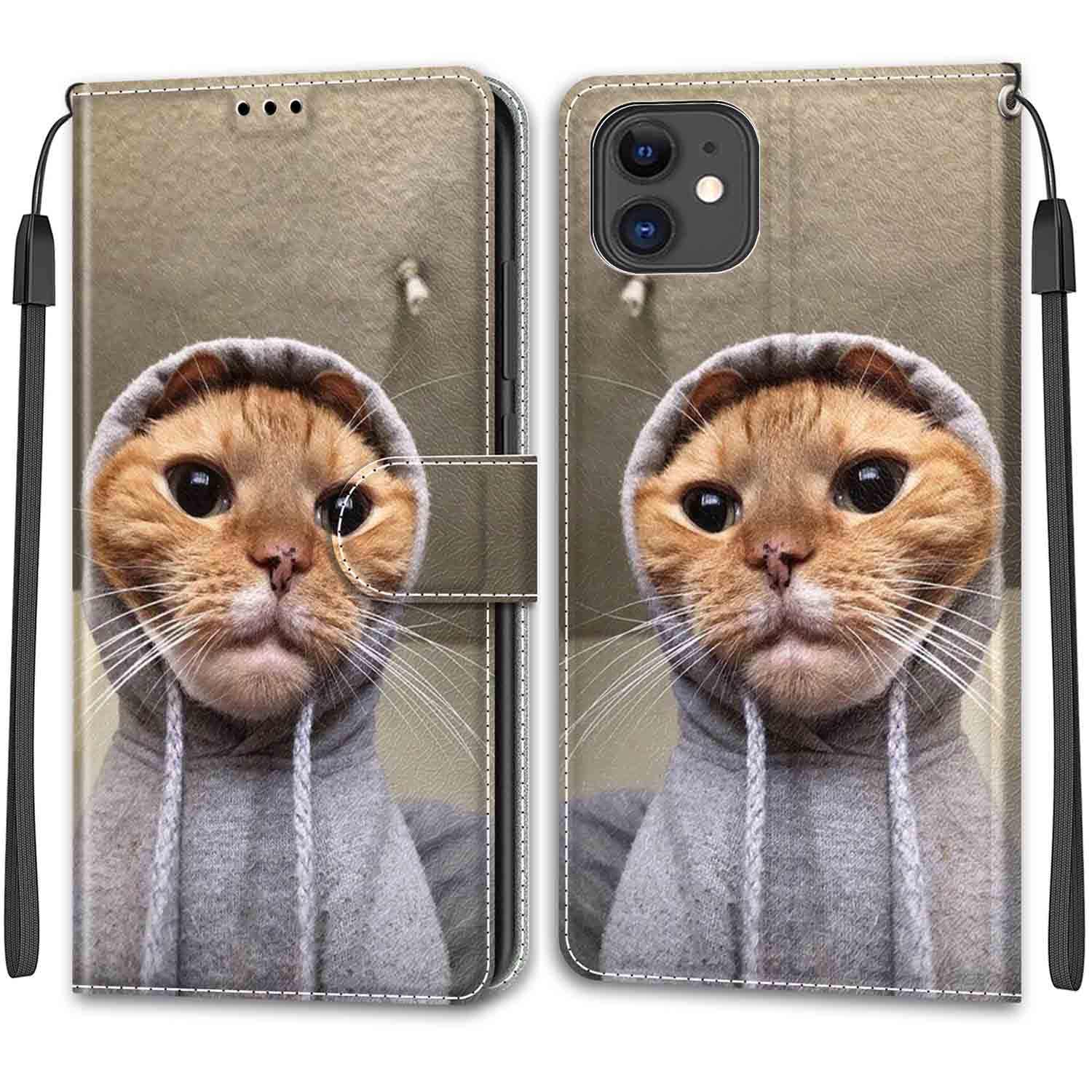 Compatible with iPhone 11 Case, High-grade Pattern Design Leather Flip Wallet Phone Case Cover for Apple iPhone 11 (Cat)