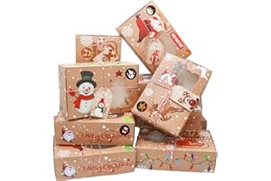 ZMCINER 12 PCS Christmas Cookie Boxes for Gift Giving Christmas Bakery Boxes Treat Boxes Baking Boxes with Window for Pastries, Cupcakes, Brownies, Donuts, Gift-Giving 8.75 x 5.75 x 2.75 Inches