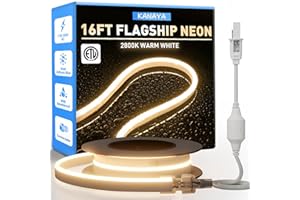 KANAYA 16ft Led Neon Rope Lights Warm White 2800K, ETL Listed Dimmable Neon Light Strip IP65 Waterproof, AC 110-120V Connectable Flexible Neon Rope for Home Commercial Building Indoor Outdoor Decor