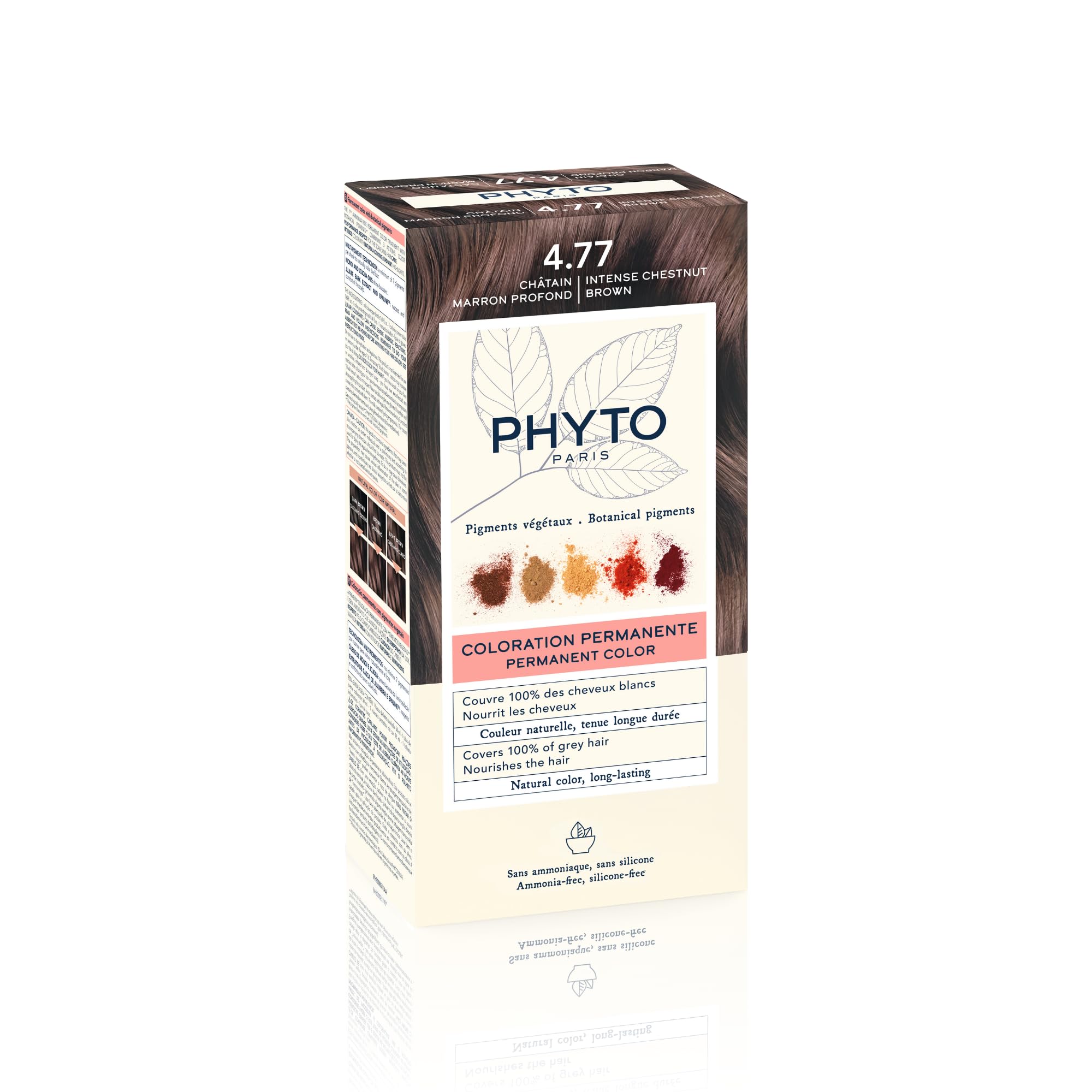 PHYTO Phytocolor Permanent Hair Color, 4.77 Intense Chestnut Brown, with Botanical Pigments, 100% Grey Hair Coverage, Ammonia-free, PPD-free, Resorcin-free, 0.42 oz.