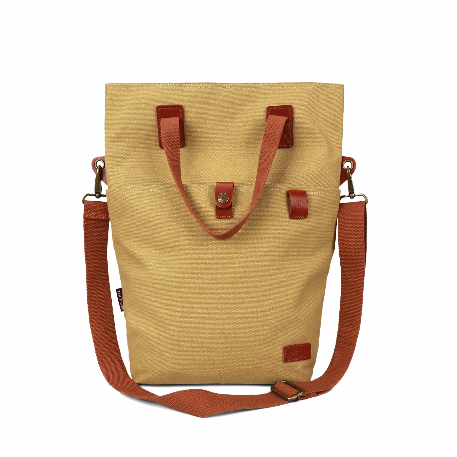 TOURBON Canvas Clip-On Quick-Release Bike Panniers Women's Shoulder Tote Bag (Khaki)