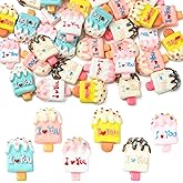DanLingJewelry 36Pcs 6 Colors Mini Ice Cream Resin Cabochons Popsicle Sweet Food Flat Back Charms for DIY Jewelry Embellishments Craft Decor