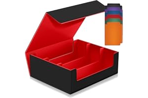 superaimi 1800+ Trading Card Storage Box, Magnetic Closure Toploaders Storage Box Hold 600+ 35PT 3"x4" Standard Toploaders, PU Leather Card Deck Boxes Fit for MTG,Sport Cards,Game Cards (Black&Red)