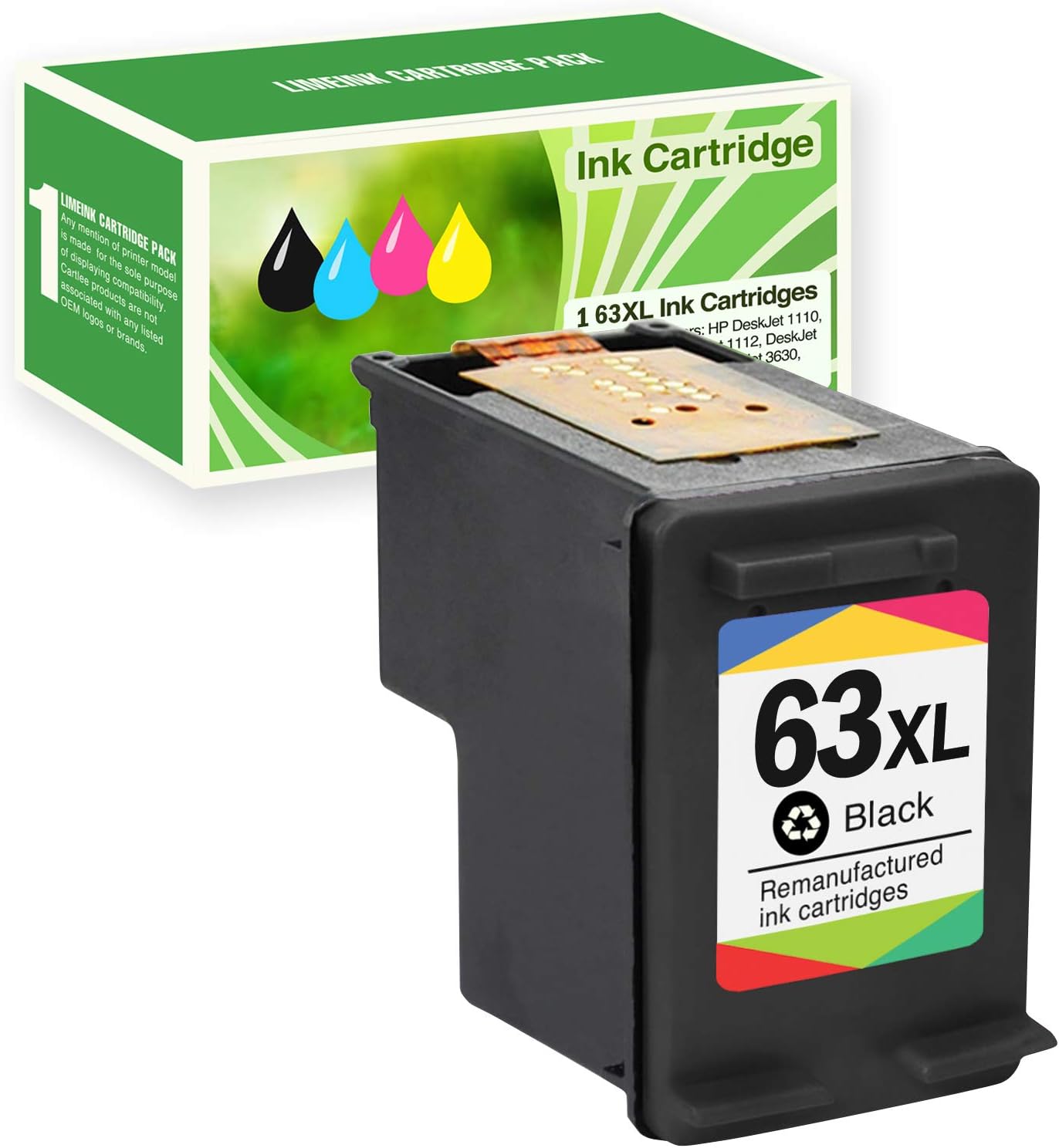 Limeink 1 Black Remanufactured Ink Cartridge 63XL 63 XL High Yield for HP Envy 4512 4520 Deskjet 3632 2130 2132 1110 1111 3636 3637 1112 3630 3634 OfficeJet 3830 3833 4650 4652 4655 5255 5258 Printer