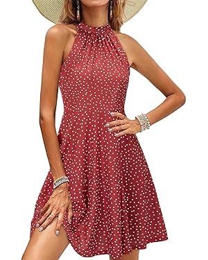 OUGES Sleeveless Sundress Halter Neck