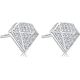 14K White Yellow Gold Plated Stud Earrings for Men Women, Hypoallergenic Princess Round Cut 0.6CT-2.8CT Cubic Zirconia Square Round Halo Stud Earring, Iced Out CZ Studs Jewelry for Men, 9.5-11MM