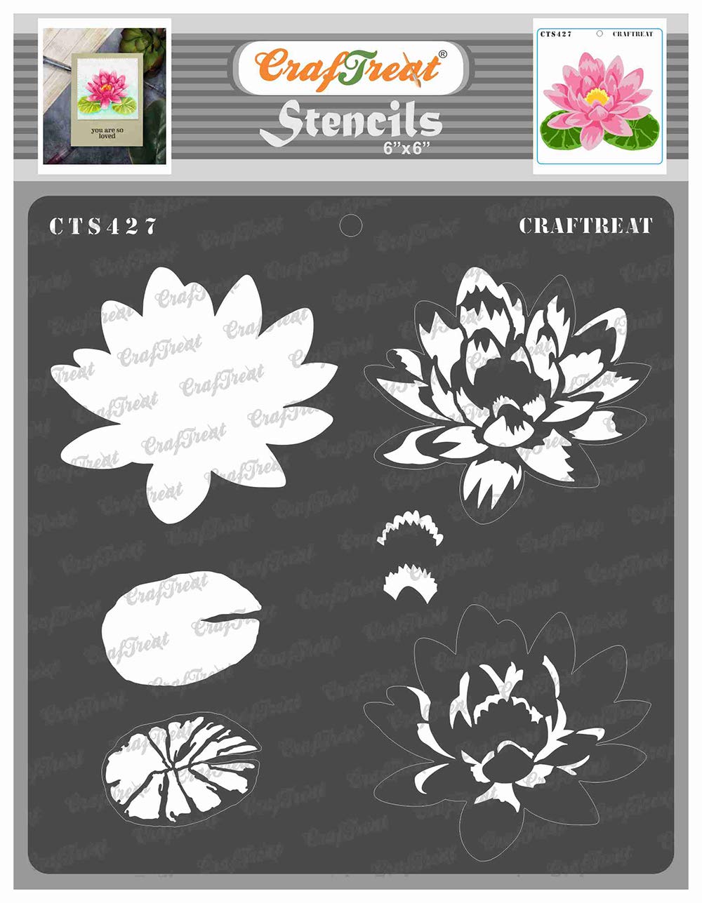 CrafTreat Reusable Lotus Flower Stencils for Painting on Wood, Wall, Tile, Canvas, Paper, Fabric and Floor - Layered Lotus Stencil - 6X6 Inch - Layering Stencils for Card Making