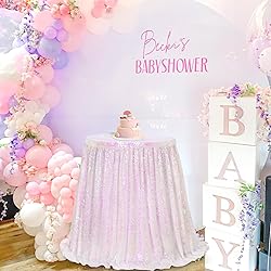 QueenDream Table Skirt 14ft White Iridescent Sequin