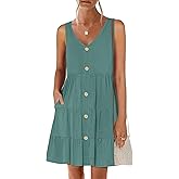ANRABESS Womens Summer Beach Vacation Dresses V Neck Sleeveless Casual Button Down A Line Swing Mini Sundresses with Pockets