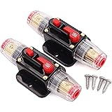 2 pcs 100A Audio Inline Circuit Breaker Reset Fuse 12V-24V DC, PowMr Reset Fuse Holder 100 amp with Manual Reset for Car Audi