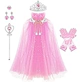 AHLPO Princess Cape Set 8 Pieces Girls Princess Cloak, Kids Fairy Tulle Elsa Princess Dress Up Clothes Cape for Girls Birthday Party Halloween Dressing Up with Crown Wand Accessories