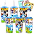 Disney Mickey Mouse Sippy Cup Set - 6 Pack Mickey Tumbler with Straw Bundle With Mickey Stickers and More (Mickey Cup for Toddlers Kids Adults)