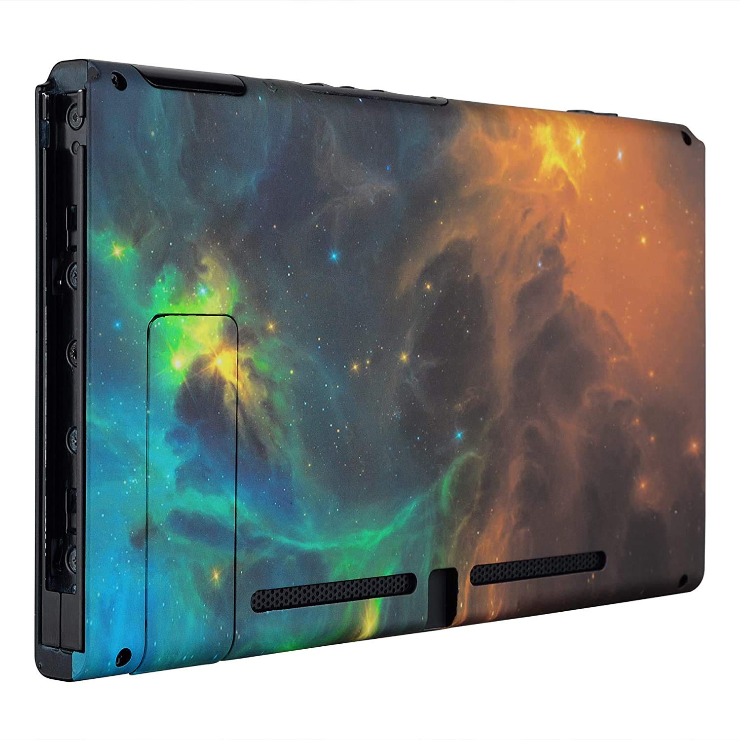 eXtremeRate Soft Touch Grip Gold Star Universe Console Back Plate DIY Replacement Housing Shell Case for Nintendo Switch Console with Kickstand – JoyCon Shell NOT Included