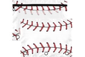 Kcldeci Pencil Pouch for 3 Ring Binder, Red Baseball Pattern 2 Pack Binder Pencil Pouch with Clear Window Pencil Bags with Zipper Pencil Case for Binder