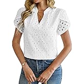SOFIA'S CHOICE Women's Pleated V Neck Puff Short Sleeve Blouse Business Casual Work Tops