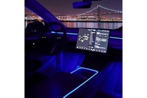 Nestour Interior Car Neon Lights Fit for Tesla Model 3 Y 2021 2022 2023 (Center Console+Dashboard+2 Foot Lights) with Armrest Organizer, Tesla Ambient Lighting, APP-Controlled RGB LED Strip Lights