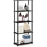 Furinno TURN-N-TUBE Storage Shelves, 5-Tier Book Shelf, Corner Shelf, Toolless Open Shelves, for Organization and Storage, Living Room, Garage, Home Office, Espresso