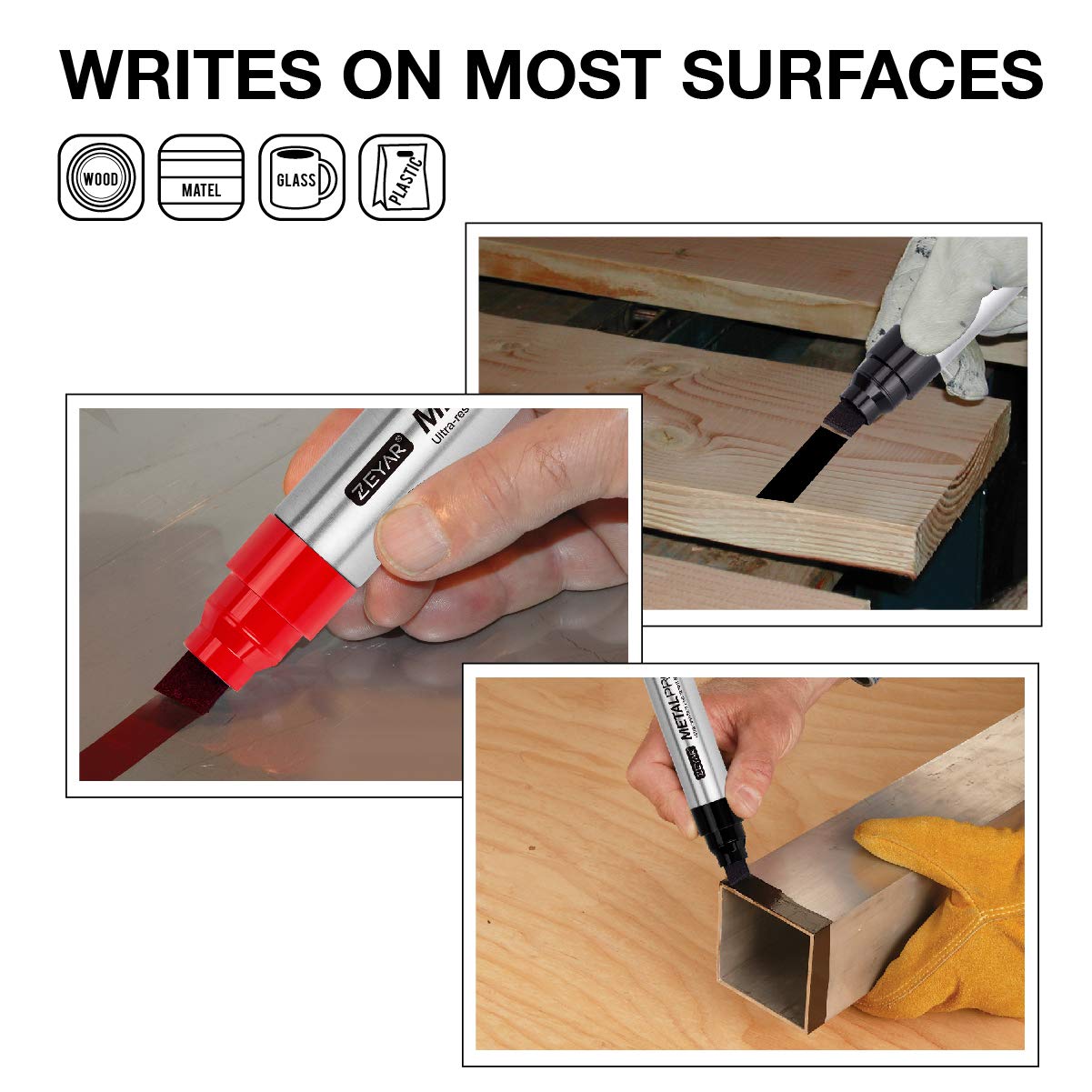 ZEYAR Permanent Marker Pens, JUMBO Size, Aluminum Barrel, Set of 2, Premium Waterproof & Smear Proof Markers, Quick Drying, Writes on most surfaces (Black)