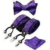 Alizeal Paisley Suspenders and Self Tied Bow Tie for Men with Pocket Square Set