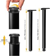 Emuca Adjustable Table Leg Ø60x710mm Steel Black (4 pcs) 50 kg each view 3