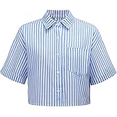 SweatyRocks Women's Button Down Crop Top Short Sleeve Striped Shirts Dressy Casual Blouses