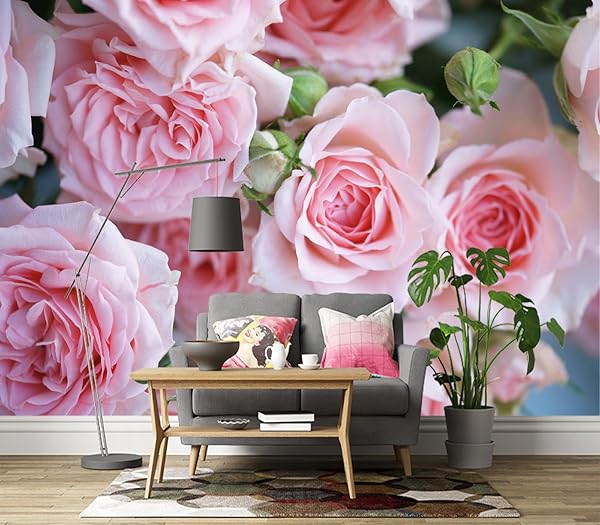 JHGRXFHB-PINK ROSES WALL MURAL WALLPAPER PEEL AND STICK 137″ X 102″