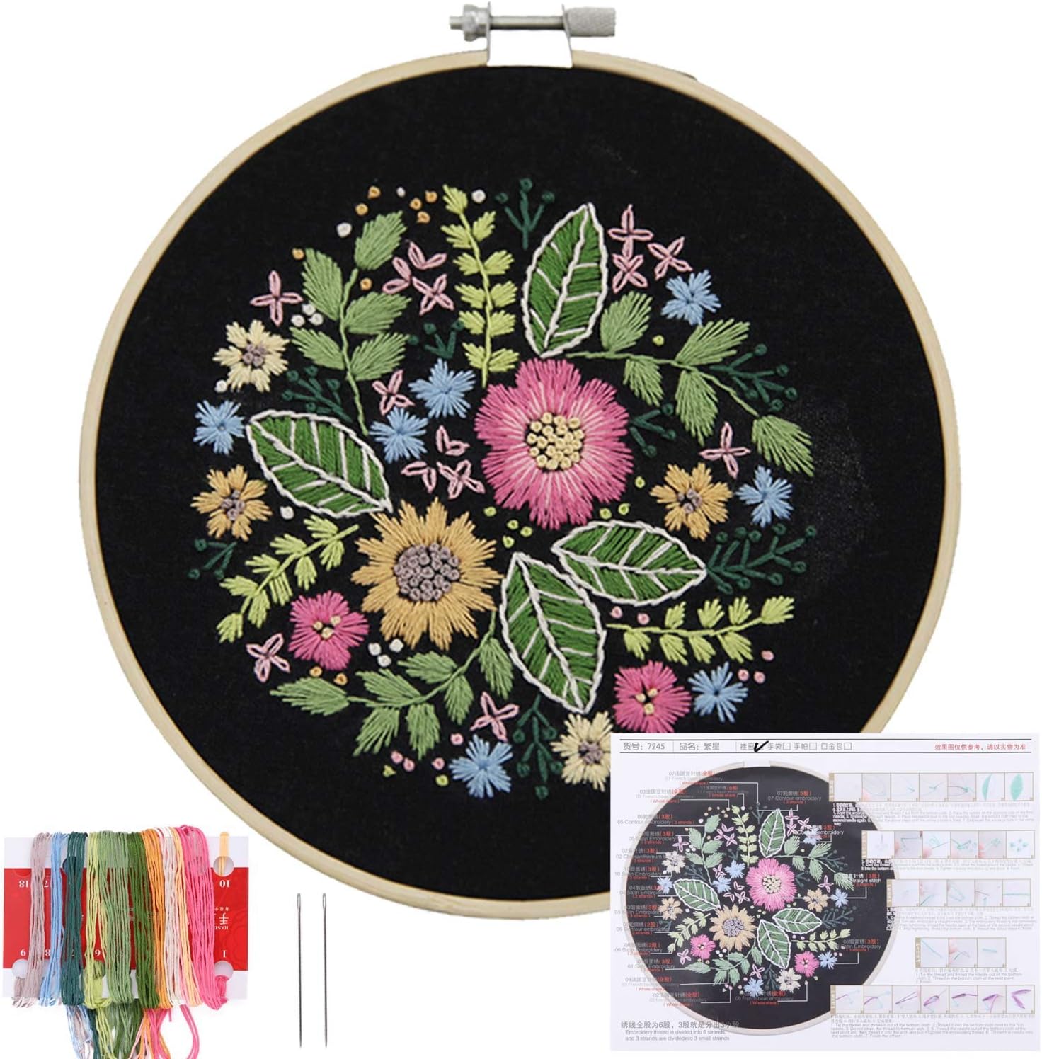 Cross Stitch Needlepoint Craft Kits Color Threads 3-Set Embroidery Kit for Beginners Floral Patterns Embroidery Starter Kit with Patterns Embroidery Cloth and Needles Includes Embroidery Hoops