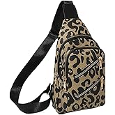 Leopard Sling Bag for Women & Men, Leather Crossbody Bag, Lightweight Small Sling Backpack, Valentine's Day Gifts, Cheetah Cross Body Shoulder Purse for Gym,Travel, Hiking & Work (Black strap)
