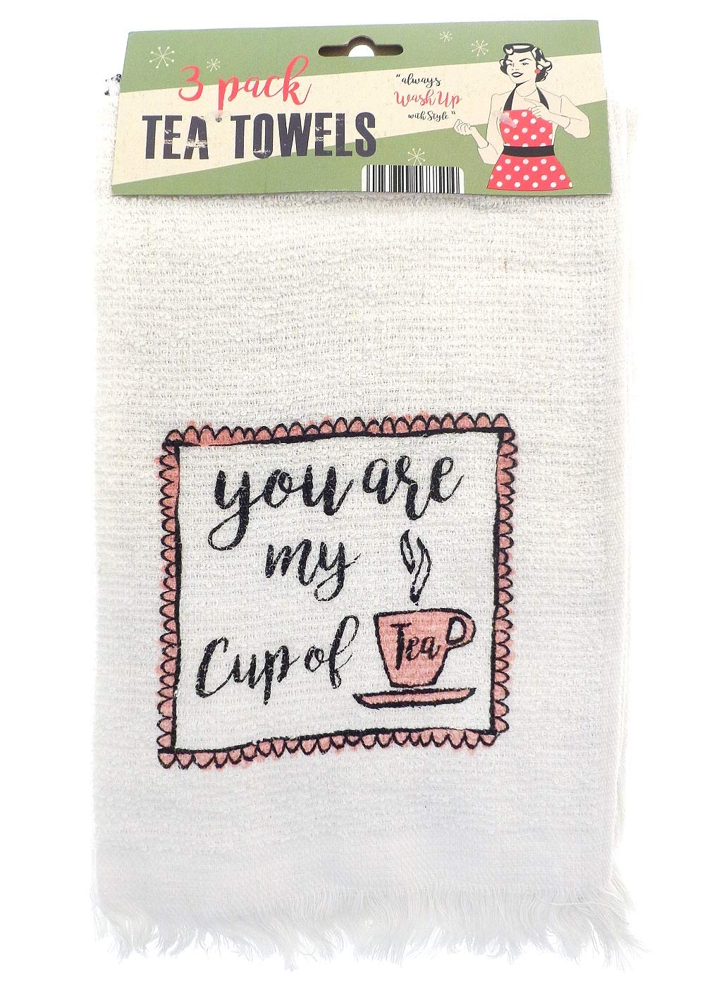 COUNTRY CLUB JNS_476581 3pk Fringed Towels Vintage Cup of Tea, 100Percent_Cotton