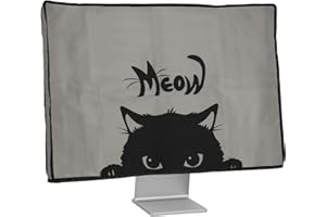 kwmobile Computer Monitor Cover Compatible with 31-32" Monitor - Meow Cat Grey/Black