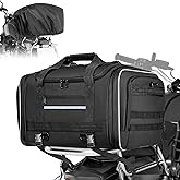 Marscamd Waterproof Motorcycle Tail Luggage Bag, 48L-64L Expandable, a Rain Cover Included, Bag with 4 Rack Mount Straps and Multiple Pockets - Black