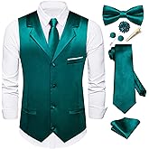 Dubulle Mens Satin Vest and Tie Solid Suit Waistcoat and Pre-tied Bowtie Set for Men Lapel Pin Wedding Party