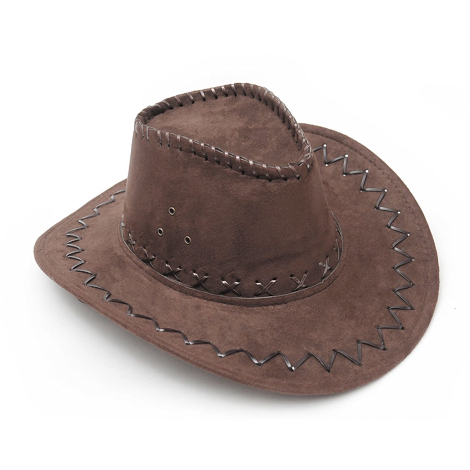 NYKKOLA Deluxe Wide Brim Suede Cowboy Hat Unisex Fancy Dress Accessory (Dark Coffee)