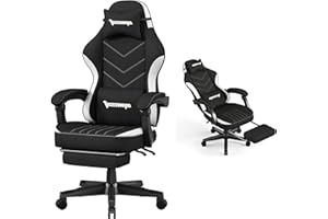 Opiesit Gaming Chair,Fabric Computer Chair with Pocket Spring Cushion,400 lb Load Capacity,Ergonomic Office Chair with Footrest,Height Adjustable Video Gamer Chair with Lumbar Support (Black)